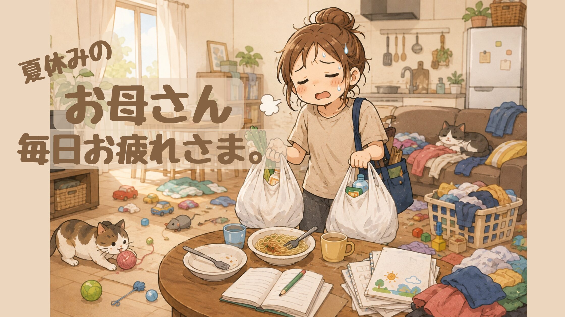 夏休みのおかあさんについてかいたブログ記事のアイキャッチ画像