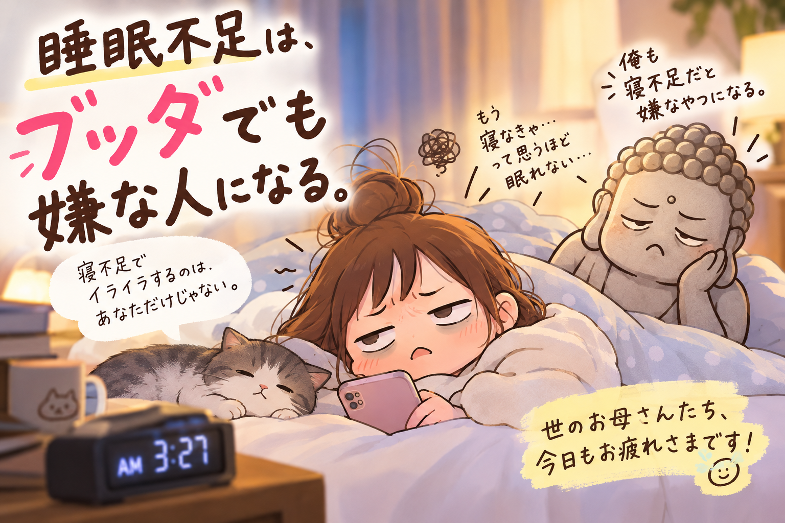睡眠不足は大敵。ブログ記事のアイキャッチ画像